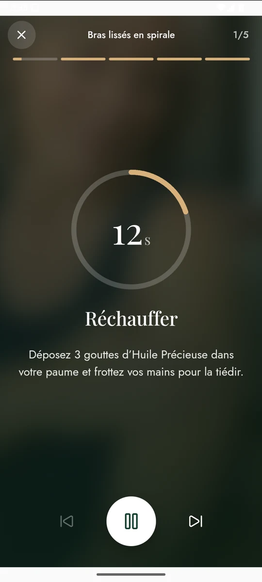 Écran Massages guidés dans l’application Belluvia
